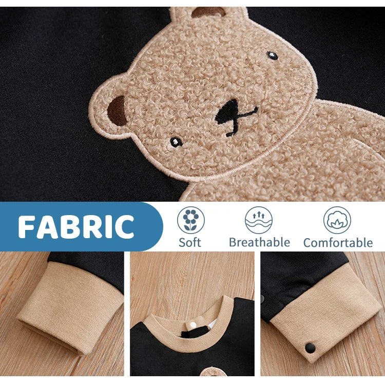 Baby Jumpsuit Cute Cartoon Teddy Bear Short Plush Embroidery Comfortable Spring And Autumn Long Sleeves 0-18m Newborn Clothes
