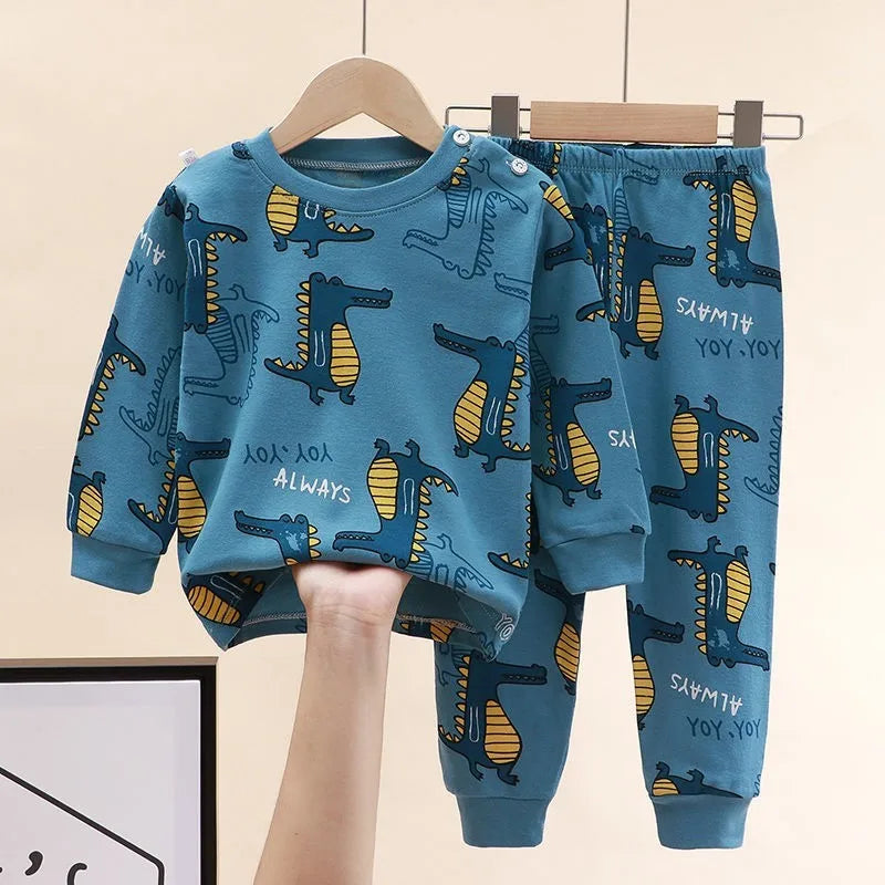Dinosaur Printed Baby Boys Home Clothes Two Piece Set Autumn Winter Inner Wear Long Sleeve Set Toddler Costume Kids Pajamas