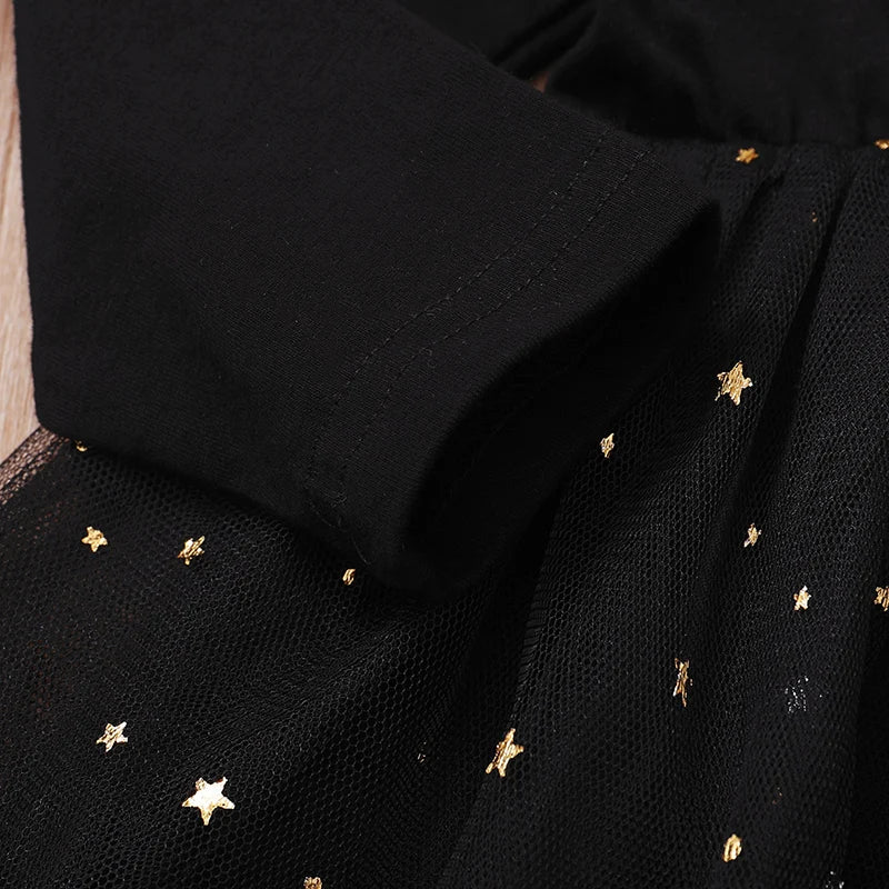 Kidsclick Baby Girl Letter Print Mesh Princess Dress – Long Sleeve Toddler Outfit