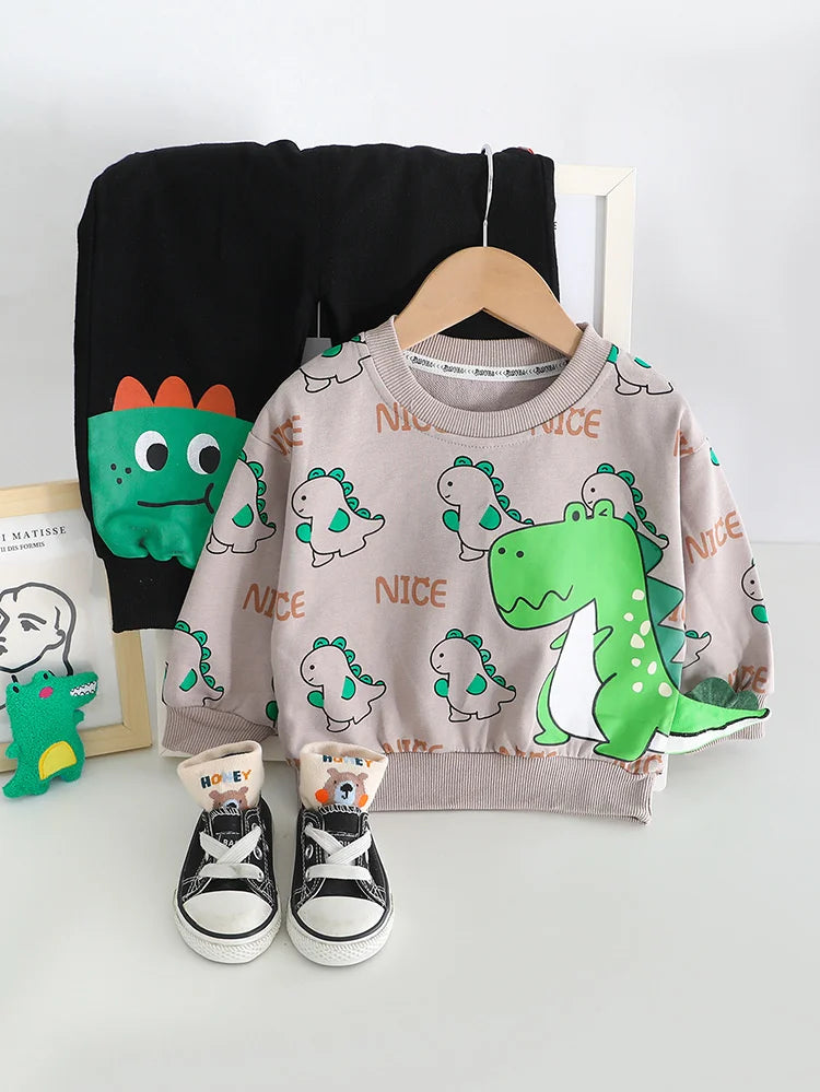 Kidsclick Kids’ Cartoon T-Shirt & Pants Set – Spring/Autumn 2-Piece Casual Outfit (Toddlers 1-5 Years)