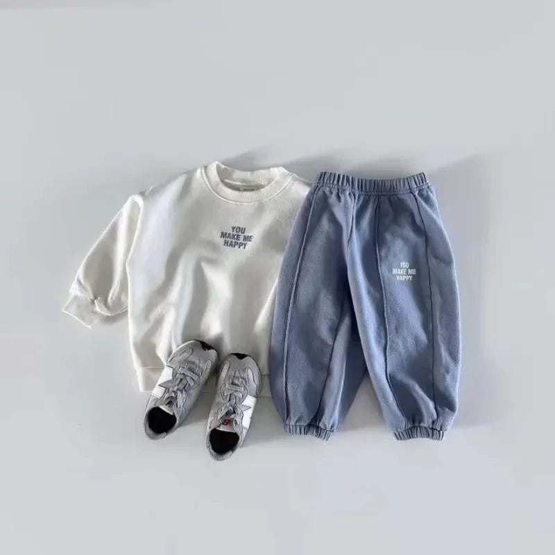 2025 Autumn Children Clothing Set Korean Boys Long Sleeve Sweater+Pants Suit Baby Girls Casual 2PCS Spring Tracksuit Leisure Set