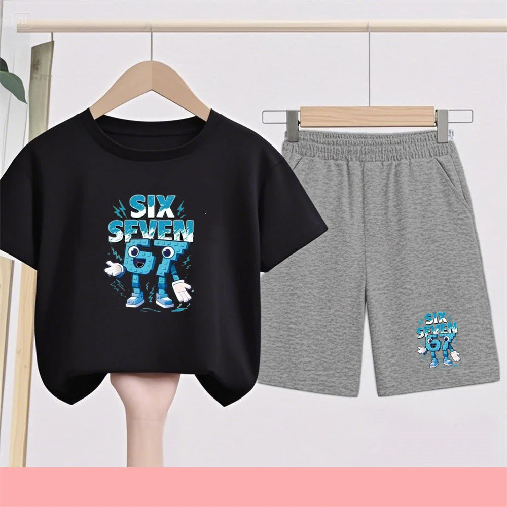 Kidsclick Kids’ Black 2-Piece Sports T-Shirt & Shorts Set – Summer Casual Outfit (Boys & Girls)