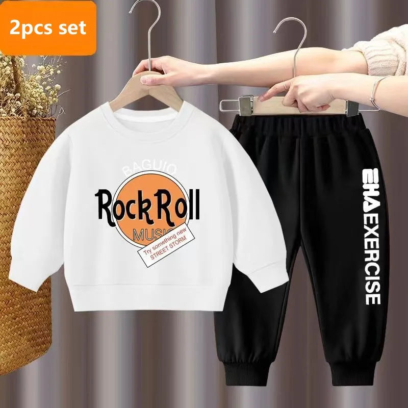 Autumn Baby Girls Clothes Set Letter Printed Pullover Sweatshirts Top And Pants Bottom 2 Pieces Suit Kid Children Boy Tracksuits