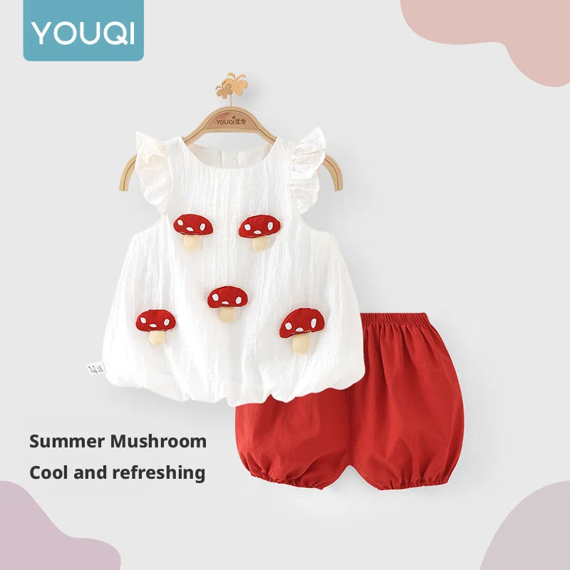 【Youqi】Chinese 0-2 Year Old Baby Girl Outfit Short-Sleeve Shorts Set New Style Baby Top Two-Piece Set Children's Fashionable Outfit