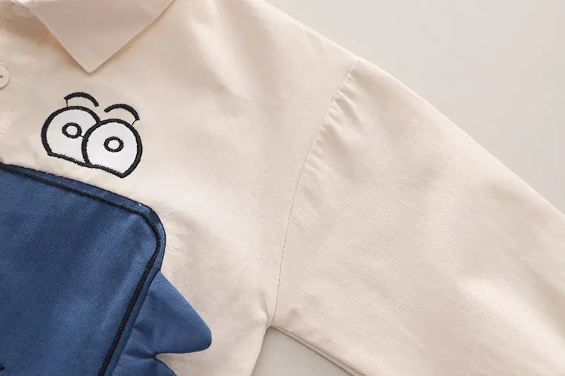 Kidsclick Boys’ Dinosaur Cotton Shirt & Jeans Set – Spring 2-Piece Casual Outfit (Ages 1-5 Years)