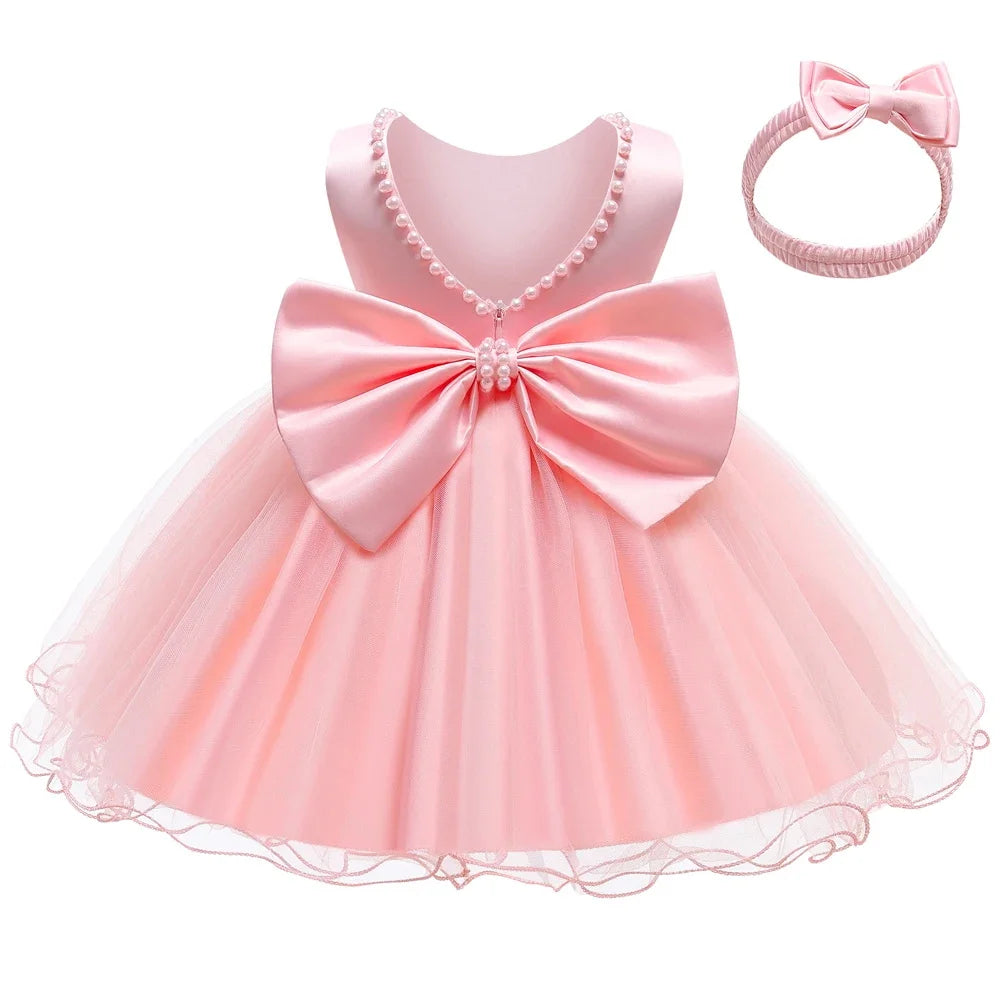 Kidsclick Baby Girls Tulle Backless Pageant Dress – Big Bow Flower Girl Dress with Headband