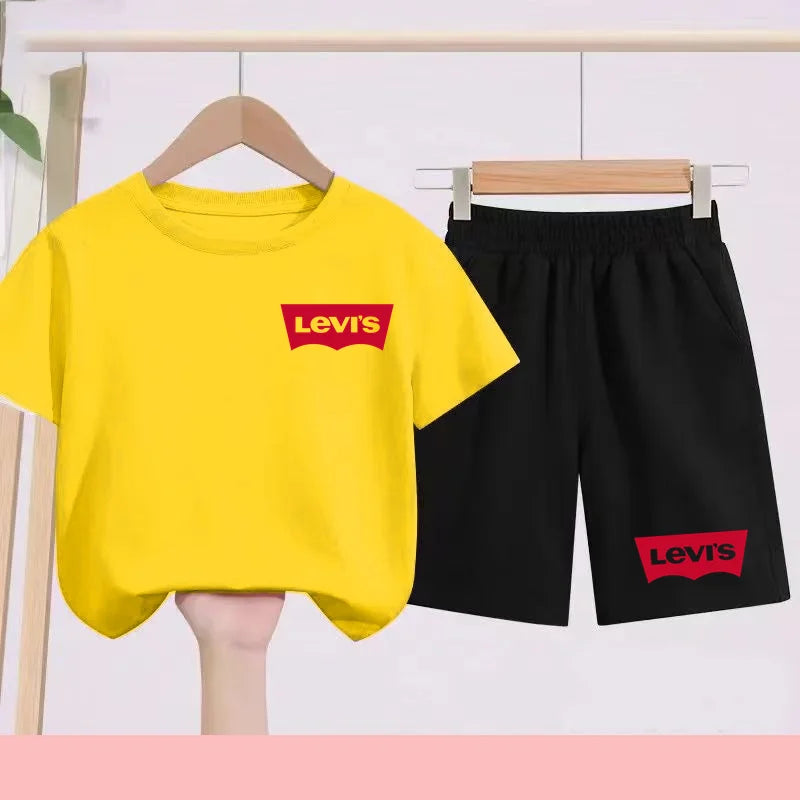 Kidsclick Kids’ Letter Print T-Shirt & Shorts Set – Summer 2-Piece Casual Sports Outfit (Ages 1-12 Years, Boys & Girls)