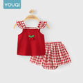 【Youqi】Chinese 0-2 Year Old Baby Girl Outfit Short-Sleeve Shorts Set New Style Baby Top Two-Piece Set Children's Fashionable Outfit