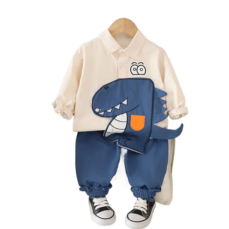 Kidsclick Boys’ Dinosaur Cotton Shirt & Jeans Set – Spring 2-Piece Casual Outfit (Ages 1-5 Years)