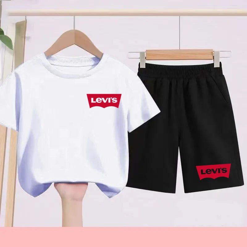 Kidsclick Kids’ Letter Print T-Shirt & Shorts Set – Summer 2-Piece Casual Sports Outfit (Ages 1-12 Years, Boys & Girls)