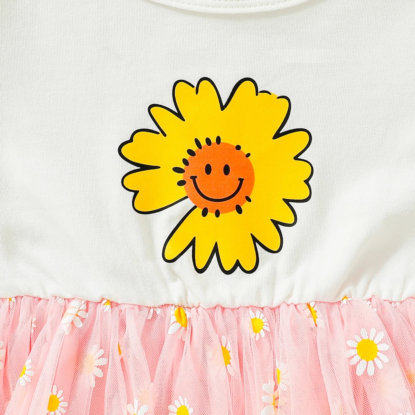 Kidsclick Girls Daisy Mesh Summer Dress – Sunflower Print Short Sleeve Kids Dress