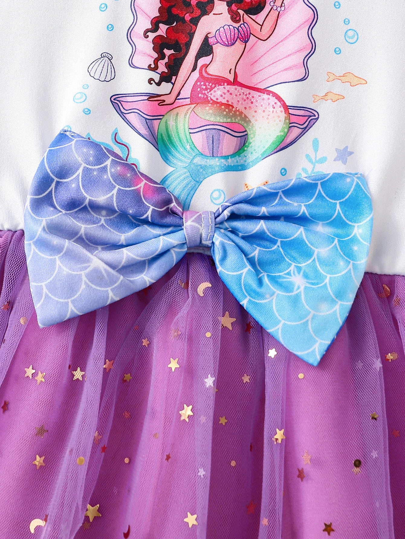 Kidsclick Girls Mermaid Print Summer Dress – Flutter Sleeve Casual Kids Dress