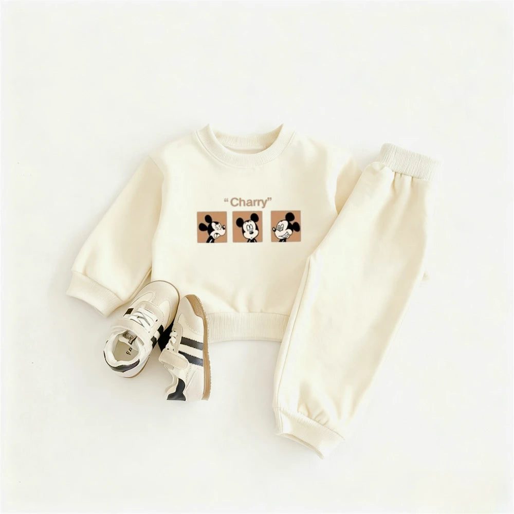 Kidsclick Boys’ Green Cartoon Hoodie & Sweatpants Set – Autumn Two-Piece Tracksuit