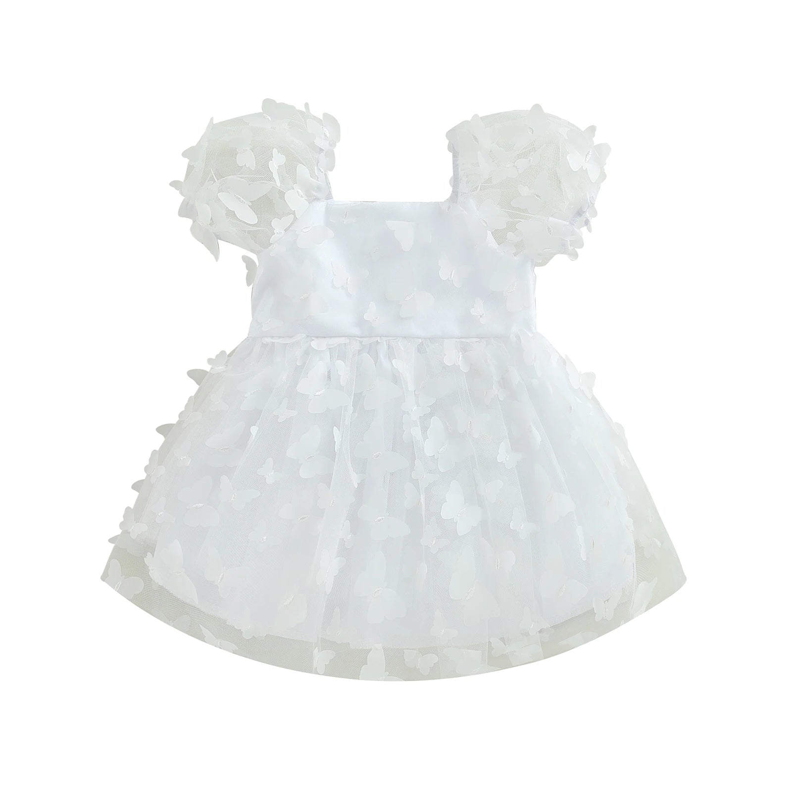 Kidsclick Baby Girl Princess A-Line Dress – Puff Sleeve Tulle Layered Dress with 3D Flower & Butterfly for Party & Birthday