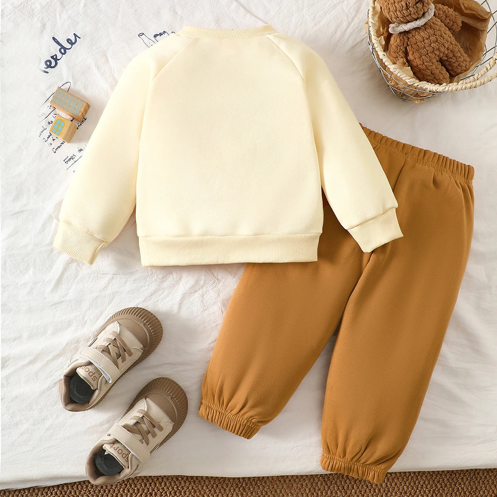 Winter Toddler Boys Clothes Sets Funny Bear Pattern Long Sleeve Thick Top And Printed Pants 2-Piece Set Children's Clothing