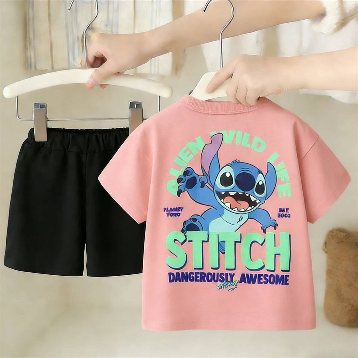 Kidsclick Kids’ Mickey Mouse T-Shirt & Shorts Set – Summer 2-Piece Outfit (Green Tee & Black Shorts)