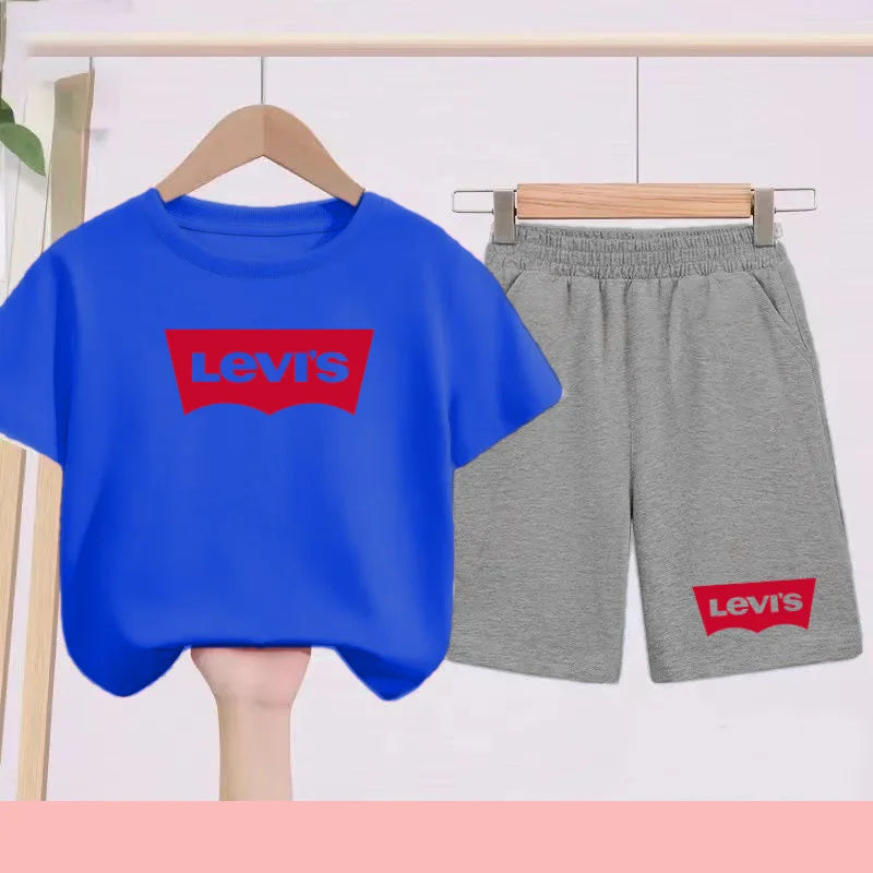 Kidsclick Kids’ Letter Print T-Shirt & Shorts Set – Summer 2-Piece Casual Sports Outfit (Ages 1-12 Years, Boys & Girls)