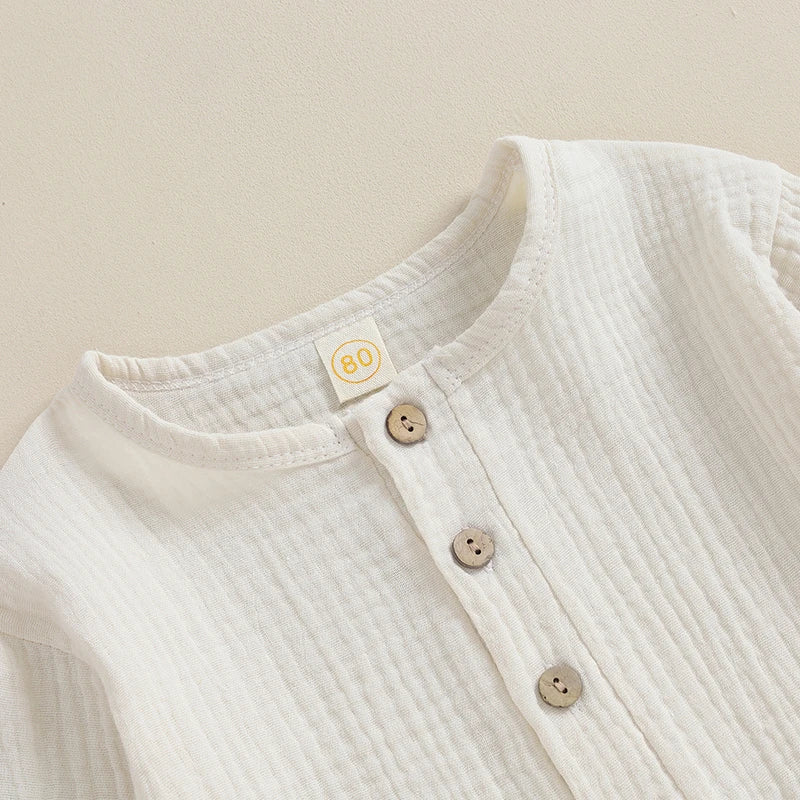 VISgogo 2pcs Kids Baby Boys Outfit Button Down Long Sleeve T-shirt with Solid Color Long Pants Linen Spring Fall Outfit