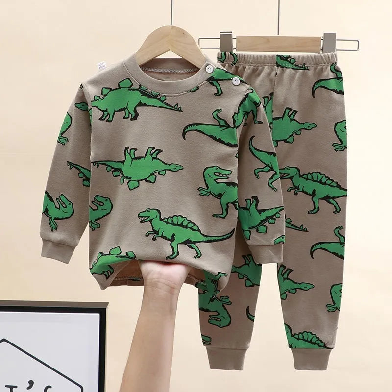 Dinosaur Printed Baby Boys Home Clothes Two Piece Set Autumn Winter Inner Wear Long Sleeve Set Toddler Costume Kids Pajamas
