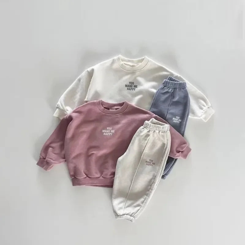 2025 Autumn Children Clothing Set Korean Boys Long Sleeve Sweater+Pants Suit Baby Girls Casual 2PCS Spring Tracksuit Leisure Set