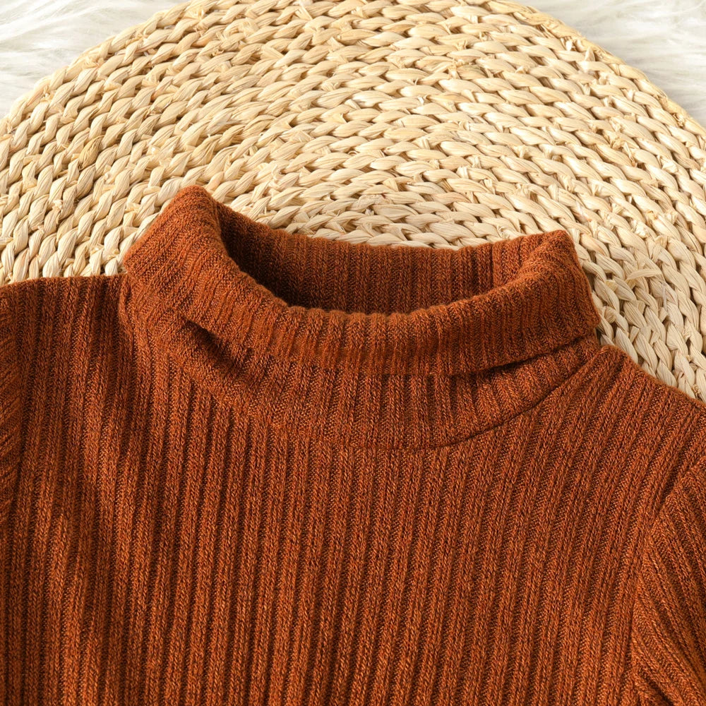 Toddler Girl Turtleneck Solid Color Ribbed Long-sleeve Dress
