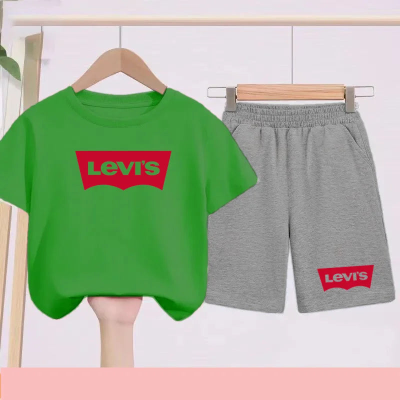 Kidsclick Kids’ Letter Print T-Shirt & Shorts Set – Summer 2-Piece Casual Sports Outfit (Ages 1-12 Years, Boys & Girls)