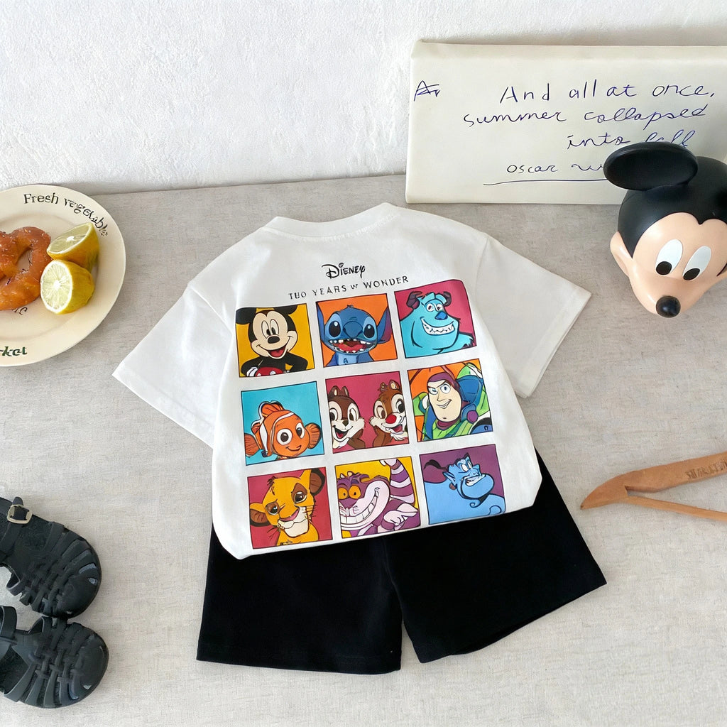 Kidsclick Boys’ Cartoon T-Shirt & Shorts Set – Summer 2-Piece Casual Outfit (Short Sleeve)