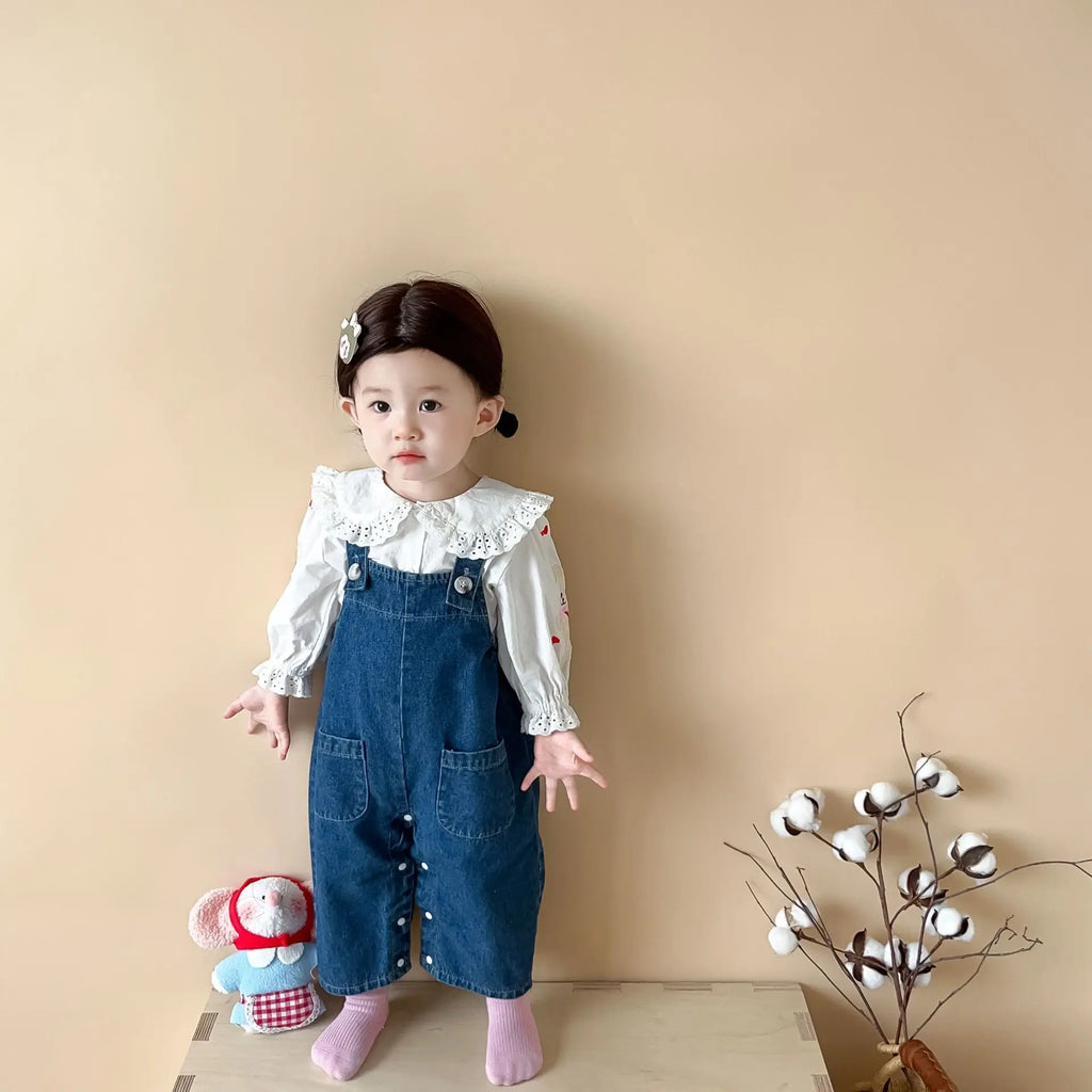 2025 Autumn New Baby Girl Sleeveless Denim Jumpsuit Toddler Girl Cute Rabbit Ear Overalls Infant Romper Kids Clothes 0-24M