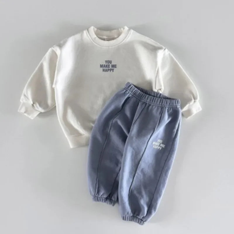 2025 Autumn Children Clothing Set Korean Boys Long Sleeve Sweater+Pants Suit Baby Girls Casual 2PCS Spring Tracksuit Leisure Set