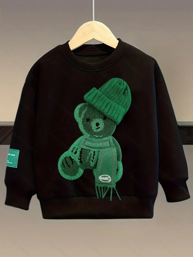 Autumn Children Boy Clothes Set Baby Girls Cartoon Embroidery Bear Sweatshirts Pullover Top and Pants Suit Teenage Tracksuits