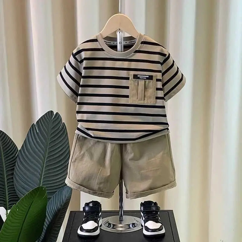 Kidsclick Boys’ Striped T-Shirt & Shorts Set – Summer 2-Piece Outfit (Ages 0-5 Years)