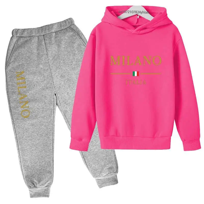 Kids Fashion Brand Letter Print 2pcs Pullover Hoodie+Pants Tracksuits 2-13 Years Boys Girls Casual Outfits Children Clothes Sets