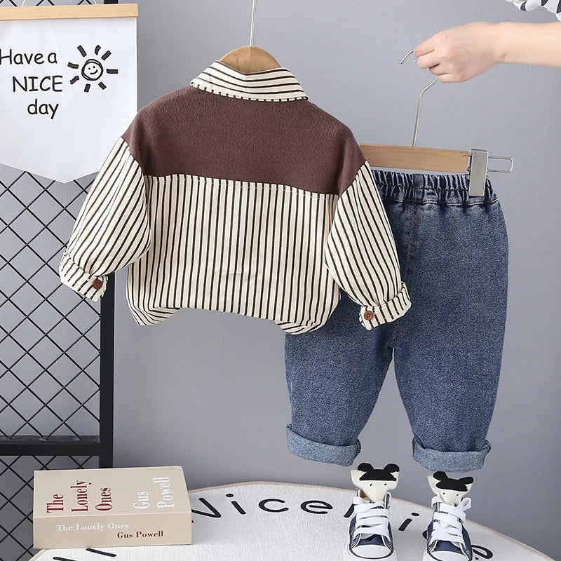 Kidsclick Boys’ Striped Long Sleeve Shirt & Pants Set – Spring/Autumn 2-Piece Casual Outfit (Infants & Toddlers)