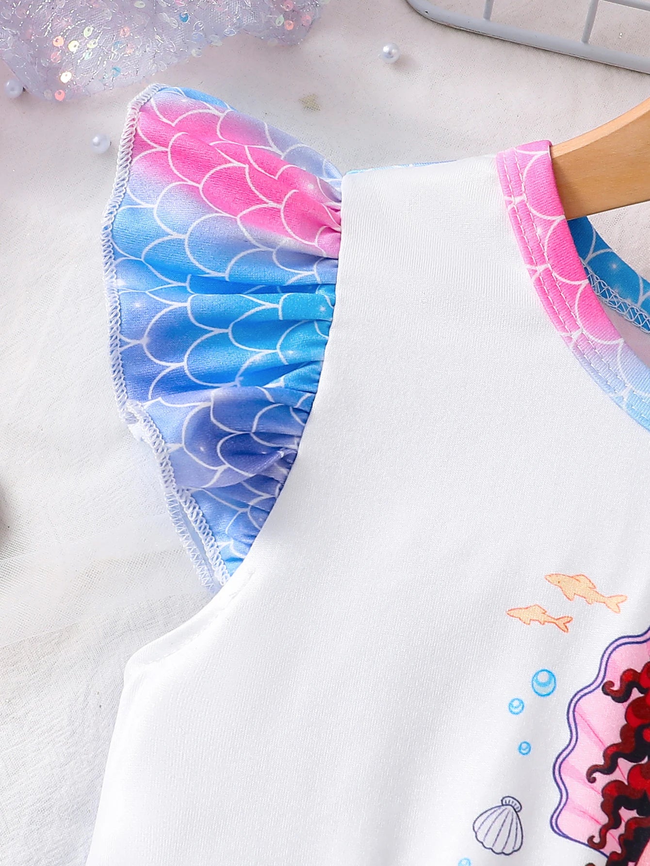 Kidsclick Girls Mermaid Print Summer Dress – Flutter Sleeve Casual Kids Dress