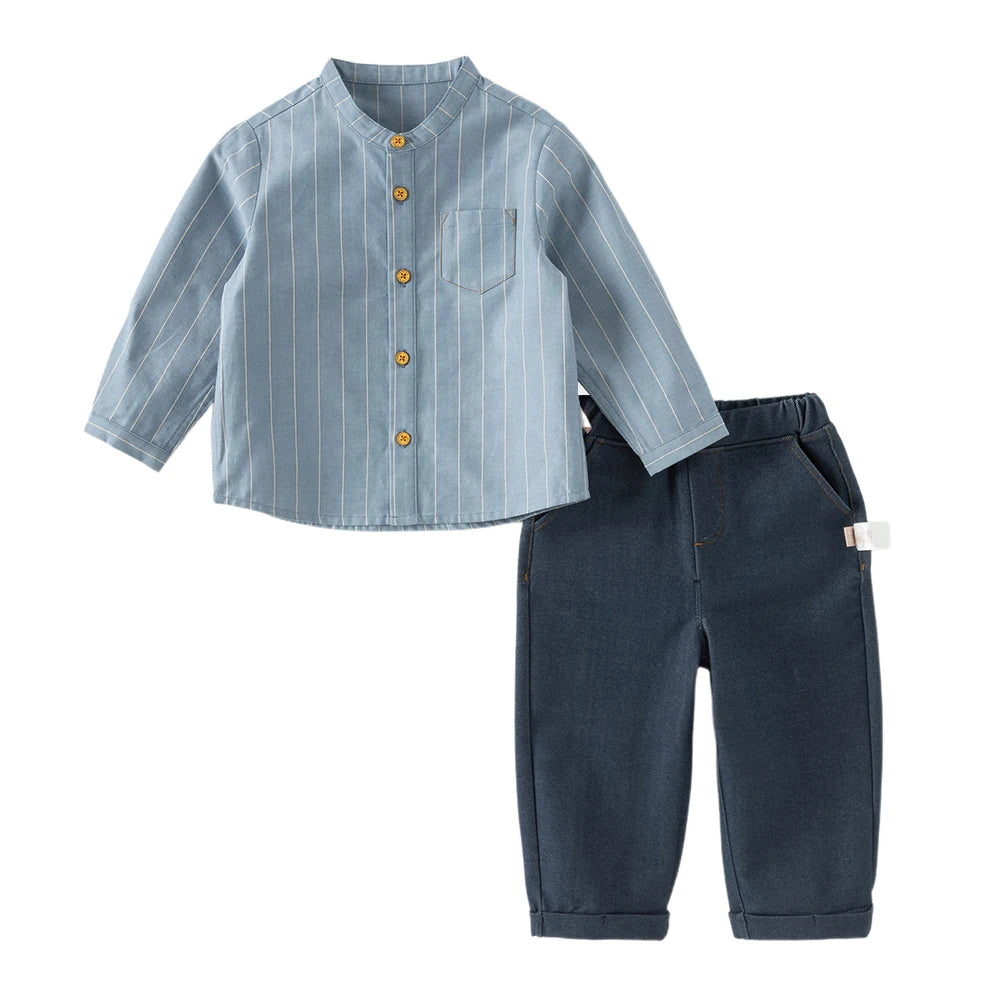 Kidsclick Boys’ Cotton Shirt & Pants Set – Spring 2-Piece Casual Outfit (Toddlers & Kids)