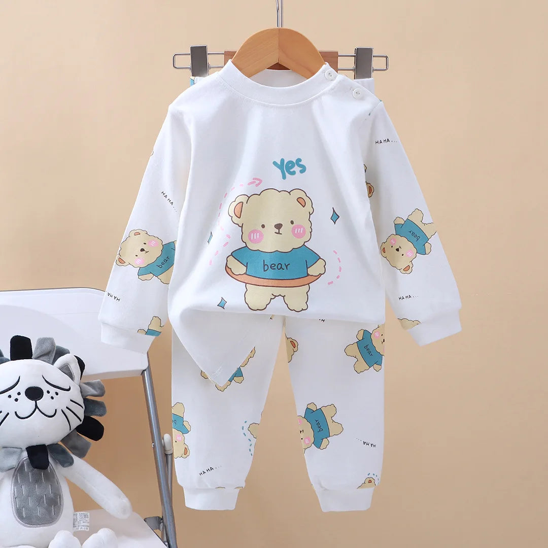 Kidsclick Kids’ Cartoon Print Cotton Pajamas – Long Sleeve 2-Piece Sleepwear Set for Spring
