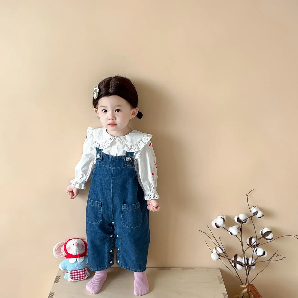 2025 Autumn New Baby Girl Sleeveless Denim Jumpsuit Toddler Girl Cute Rabbit Ear Overalls Infant Romper Kids Clothes 0-24M