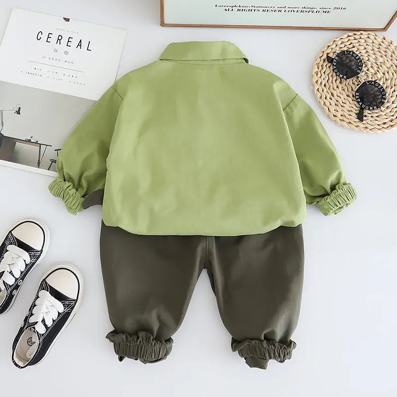 Kidsclick Boys’ Dinosaur Cotton Shirt & Jeans Set – Spring 2-Piece Casual Outfit (Ages 1-5 Years)