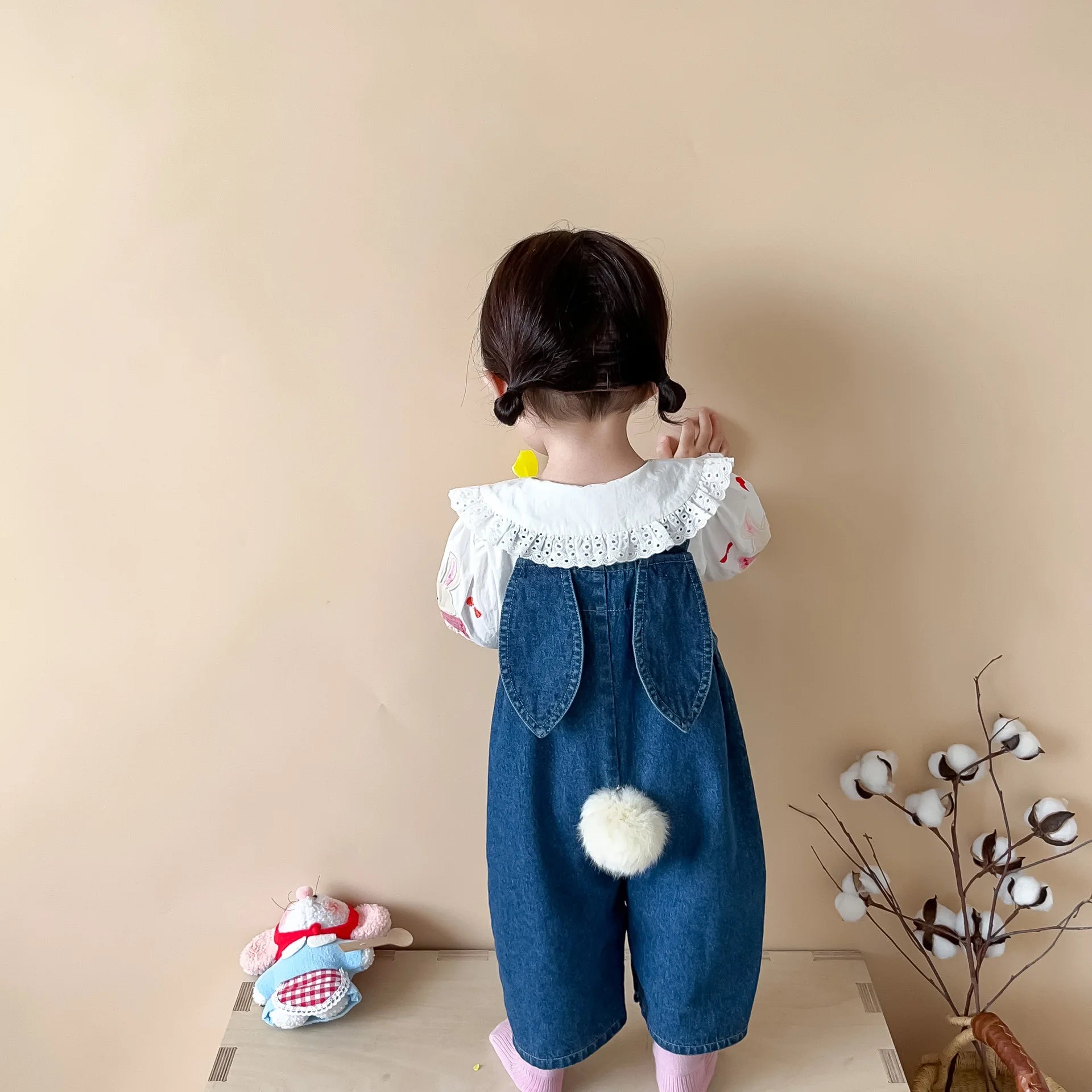 2025 Autumn New Baby Girl Sleeveless Denim Jumpsuit Toddler Girl Cute Rabbit Ear Overalls Infant Romper Kids Clothes 0-24M