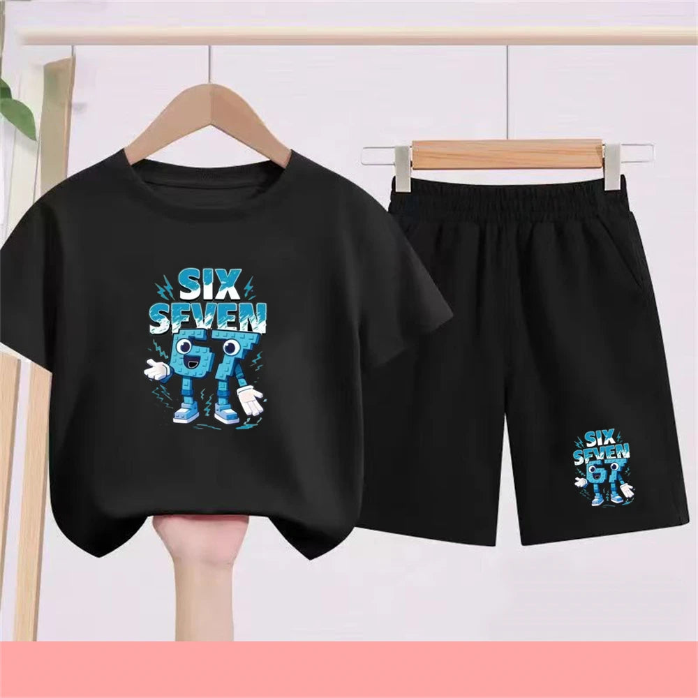 Kidsclick Kids’ Black 2-Piece Sports T-Shirt & Shorts Set – Summer Casual Outfit (Boys & Girls)