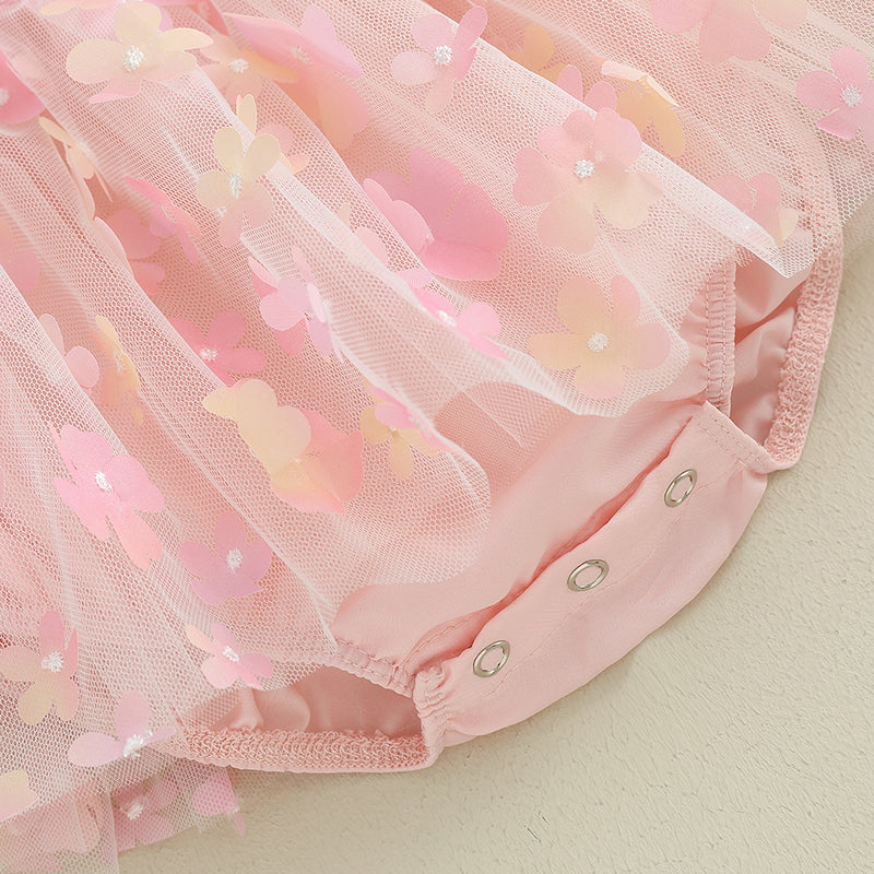 Kidsclick Baby Girls 2-Piece Summer Romper & Tulle Dress Set – Puff Sleeve 3D Flower Bodysuit with Bow Headband