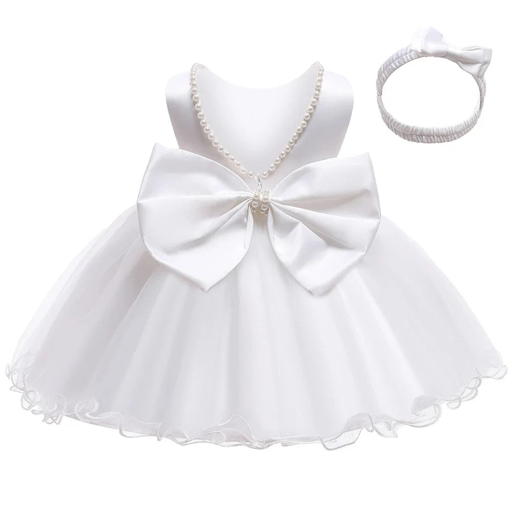 Kidsclick Baby Girls Tulle Backless Pageant Dress – Big Bow Flower Girl Dress with Headband