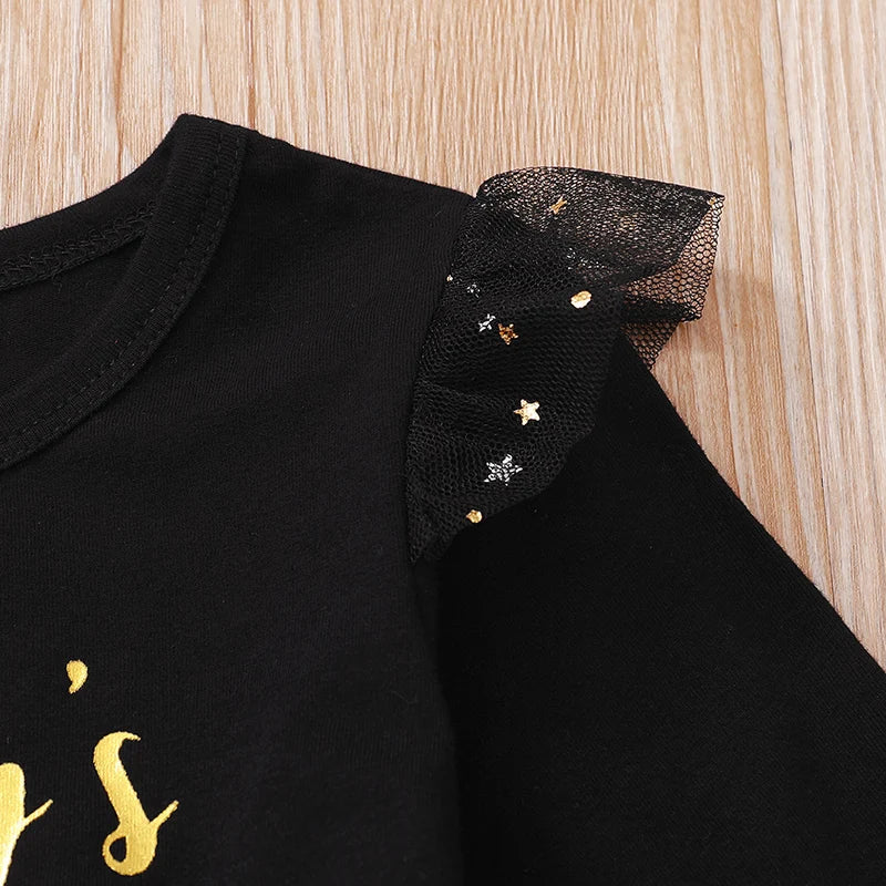 Kidsclick Baby Girl Letter Print Mesh Princess Dress – Long Sleeve Toddler Outfit