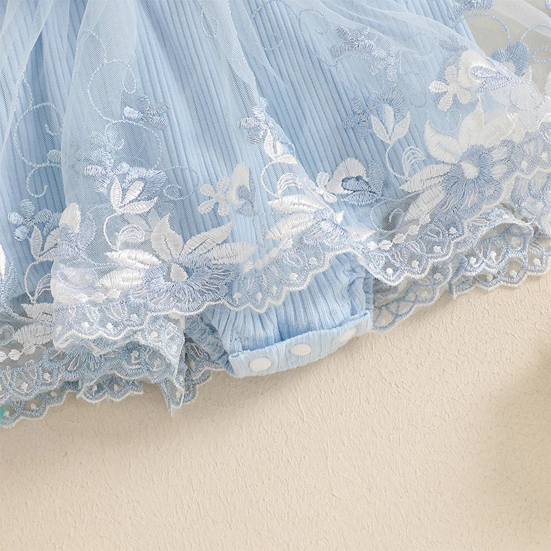 Kidsclick Baby Girl 3D Flower Embroidered Romper Dress with Headband