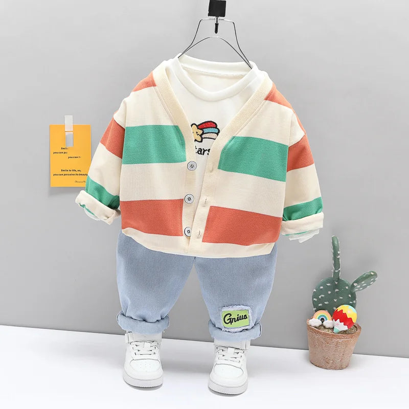Kidsclick Boys’ 3-Piece Casual Jacket, T-Shirt & Pants Set – Spring/Autumn Toddler Tracksuit (Ages 1-5 Years)