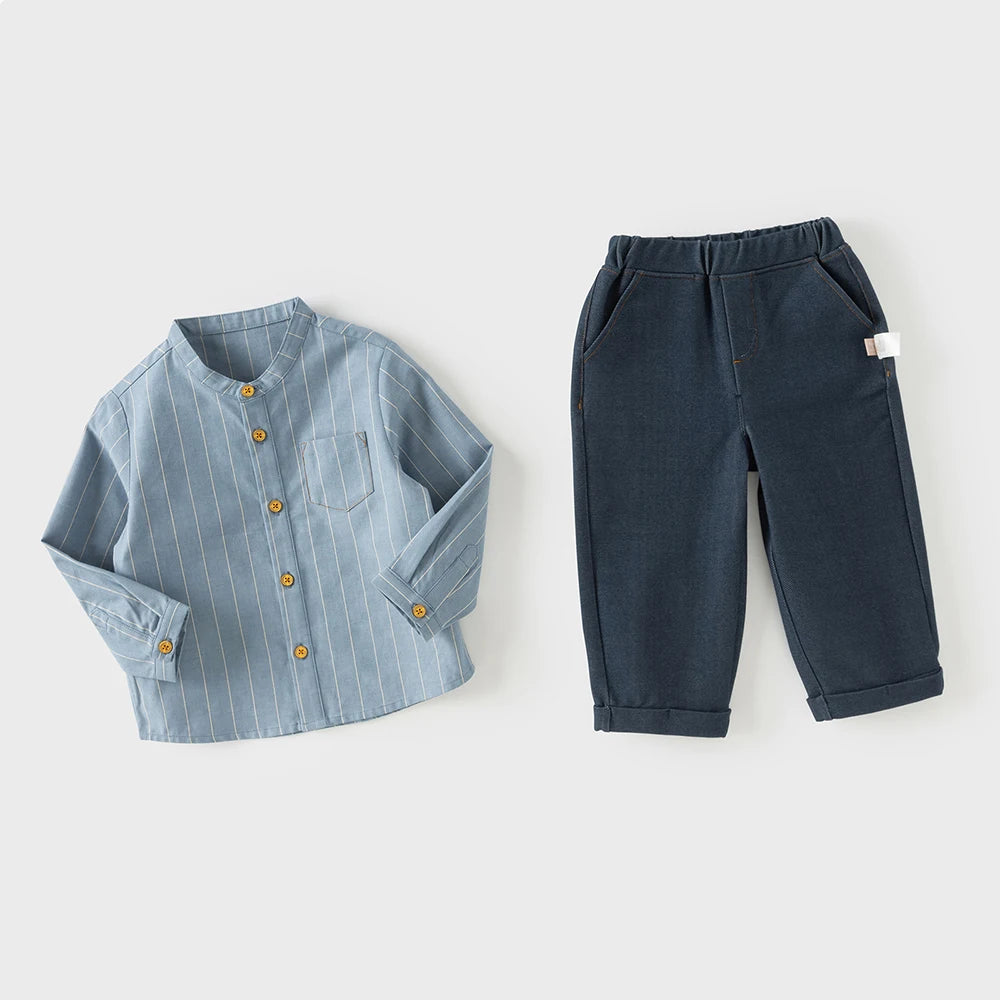 Kidsclick Boys’ Cotton Shirt & Pants Set – Spring 2-Piece Casual Outfit (Toddlers & Kids)