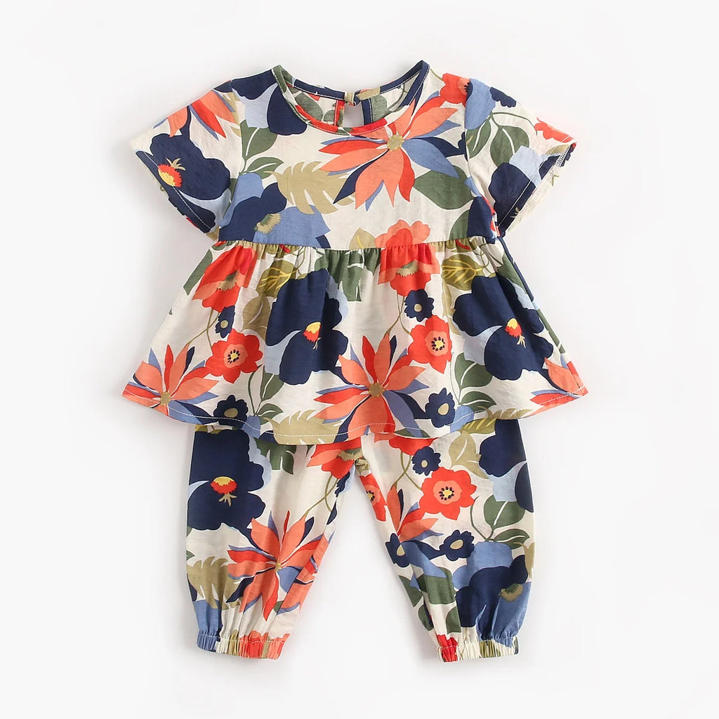 Fashion Flower Summer Children Sets Cotton Infants Girls Princess Clothes 2Pcs