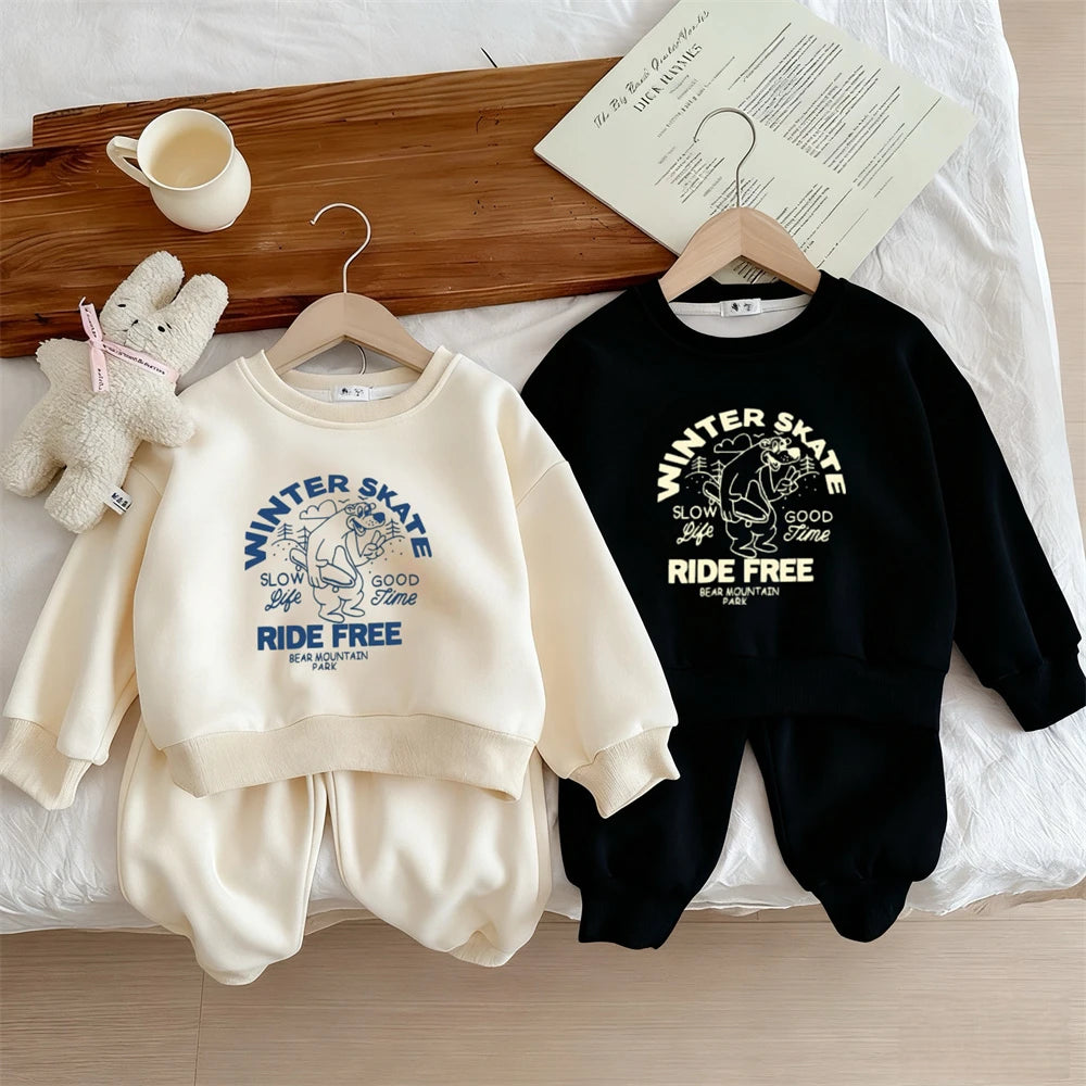 Baby Long-sleeved Suits Cartoon Sweatshirts+Pants Two Piece New Autumn Wear Printed Hoodie Loose Pants Simple Fashion Tops Suit