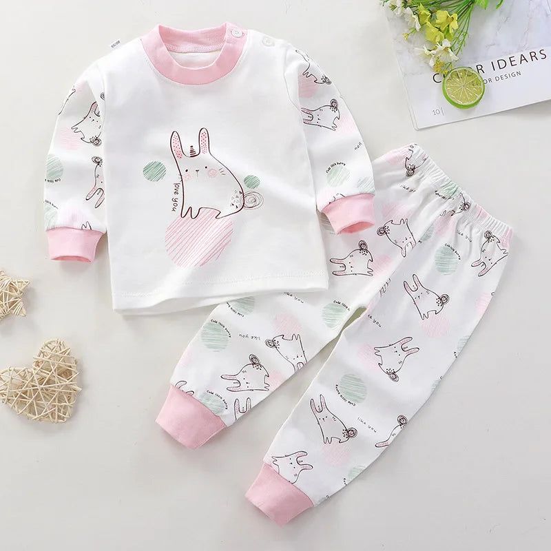 Kidsclick Kids’ Cartoon Print Cotton Pajamas – Long Sleeve 2-Piece Sleepwear Set for Spring