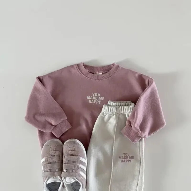 2025 Autumn Children Clothing Set Korean Boys Long Sleeve Sweater+Pants Suit Baby Girls Casual 2PCS Spring Tracksuit Leisure Set